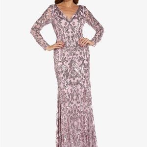 Long Sleeve Adrianna Papell Sequined Evening Gown